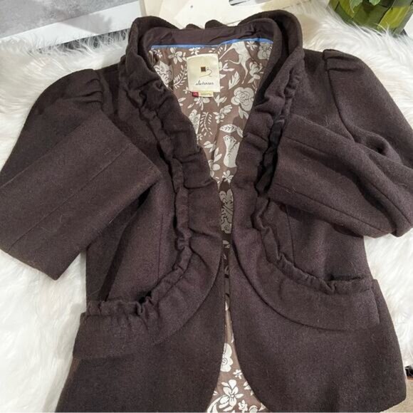 NEW ANTHRO x Elevenses Wool Tailored Ruffle Standing Double Collar Jacket 0 NWOT - Picture 8 of 16